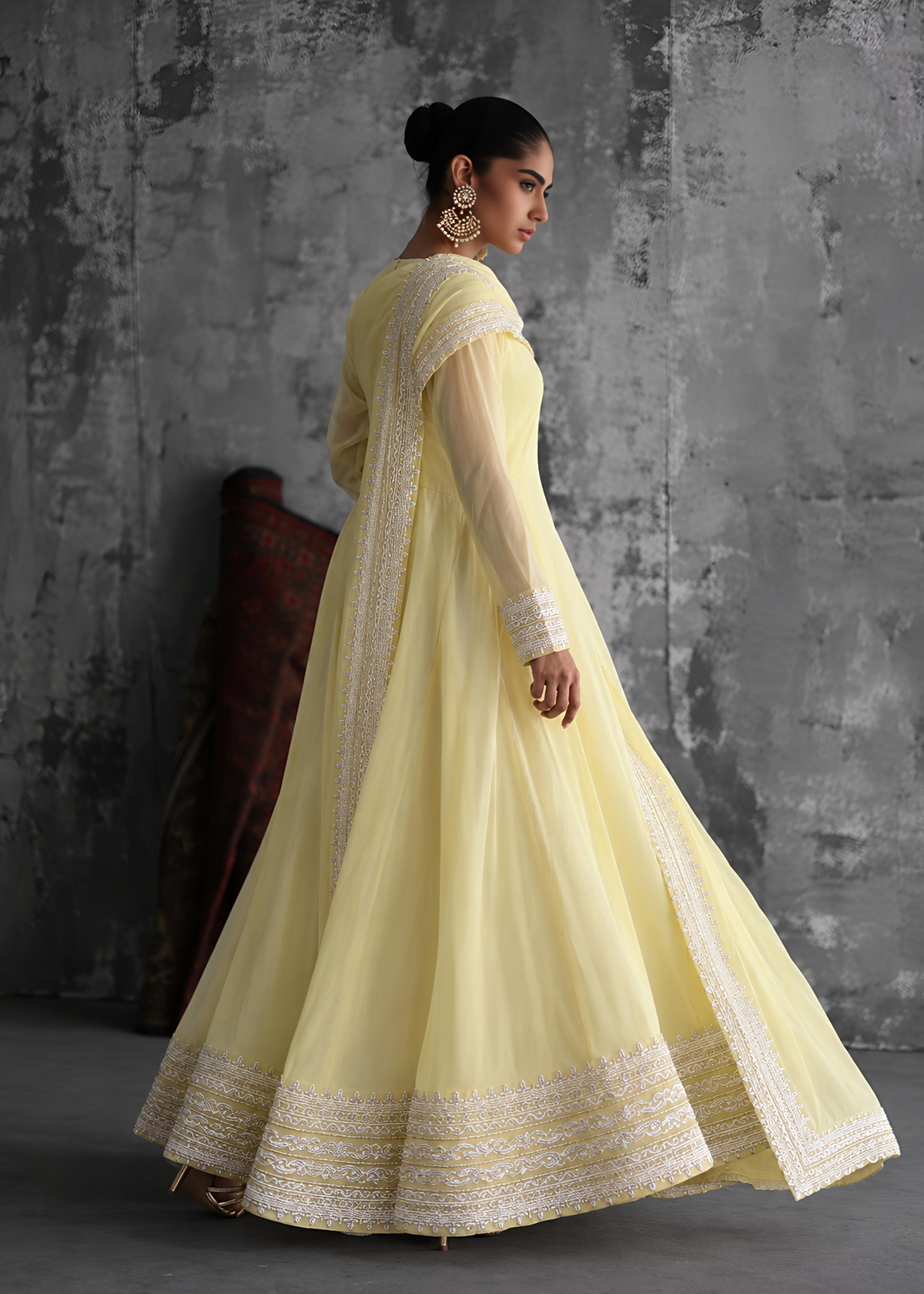 Yellow Chiffon Festive Maxi Suit for Women Online in Dubai UAE Abudhabi Ajman Sharjah