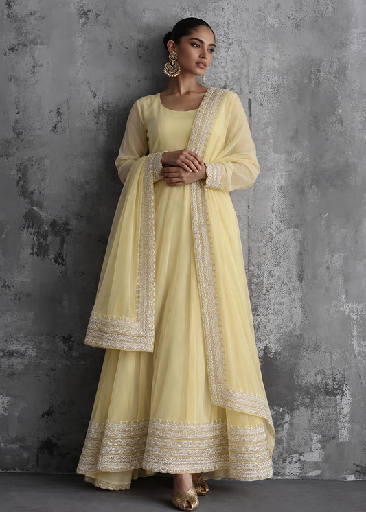 Yellow Chiffon Maxi Dress Pakistani Suit Online in Sri Lanka India Australia