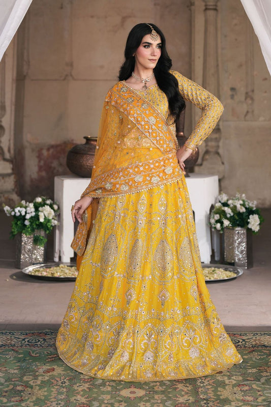 Yellow Chiffon Net Festive Lehenga Online in Dubai UAE Abudhabi Ajman Sharjah