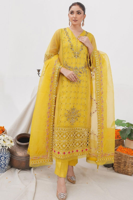 Yellow Cotton Net Festive Suit Online in Dubai UAE Abudhabi Ajman Sharjah