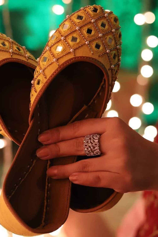 Yellow Cutdana Mirror Embroidered Jutti Online in Dubai UAE Abudhabi Ajman Sharjah