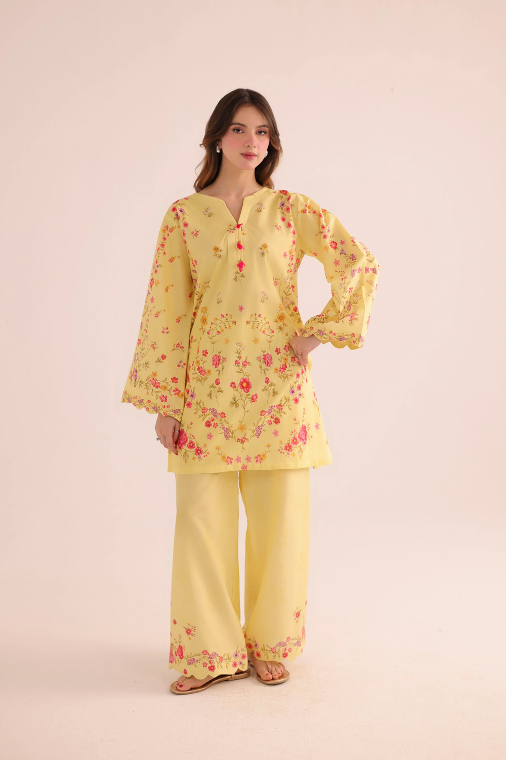 Yellow Digital Print Poly Lawn Kurta Set Online in Dubai UAE Abudhabi Ajman Sharjah