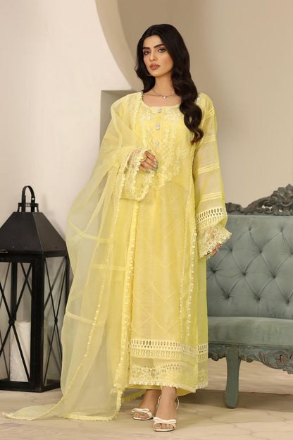 Yellow Embroidered Cotton Festive Suit Online in Dubai UAE Abudhabi Ajman Sharjah