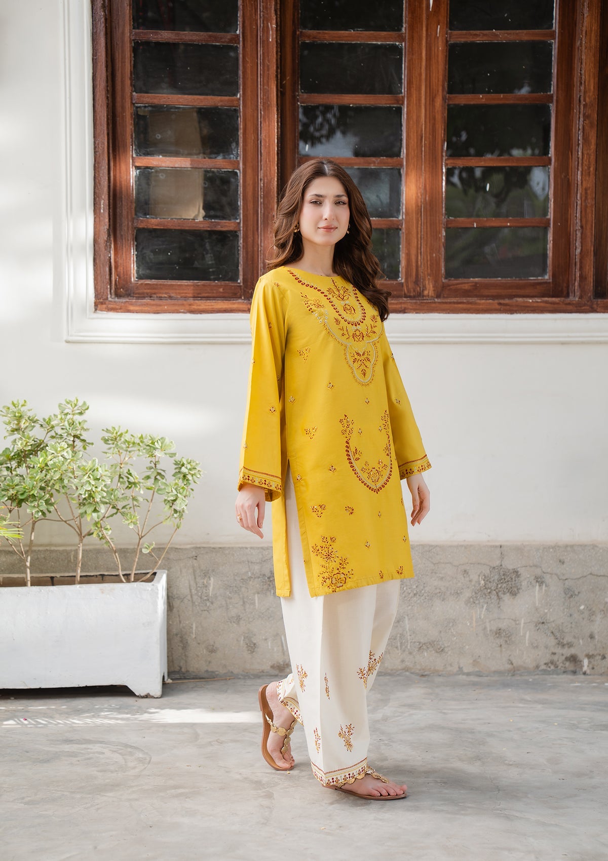 Yellow Embroidered Cotton Festive Wear Kurta Pajama Online in Sri Lanka India Australia