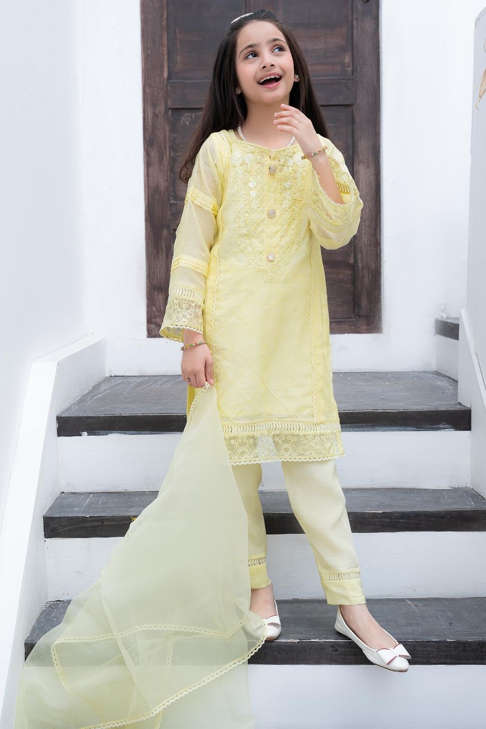 Yellow Embroidered Cotton Kids Suit Online in Dubai UAE Abudhabi Ajman Sharjah