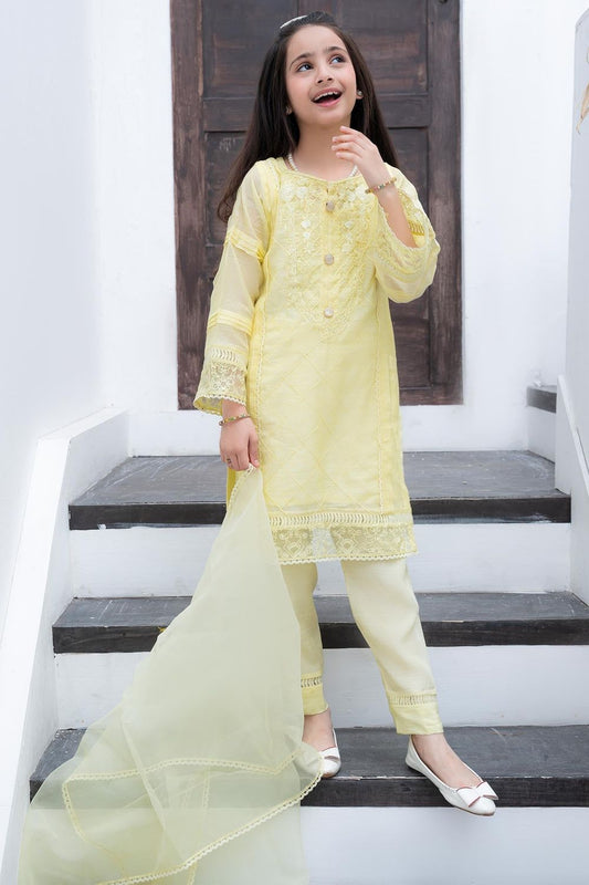 Yellow Embroidered Cotton Kids Suit Online in Dubai UAE Abudhabi Ajman Sharjah