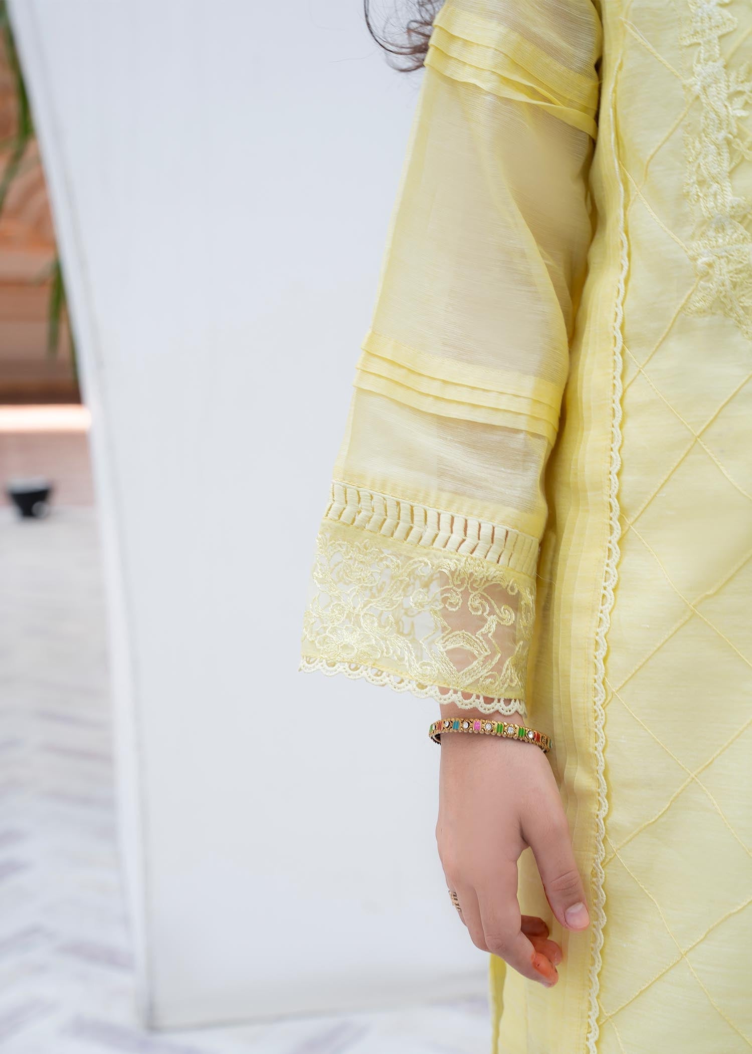 Yellow Embroidered Cotton Kurta with Organza Dupatta Online in Dubai DXB UAE Abudhabi Meena Bazaar