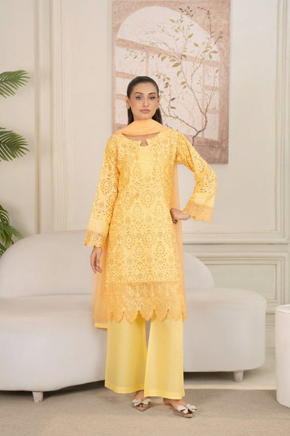 Yellow Embroidered Cotton Salwar Kameez Online in Dubai UAE Abudhabi Ajman Sharjah