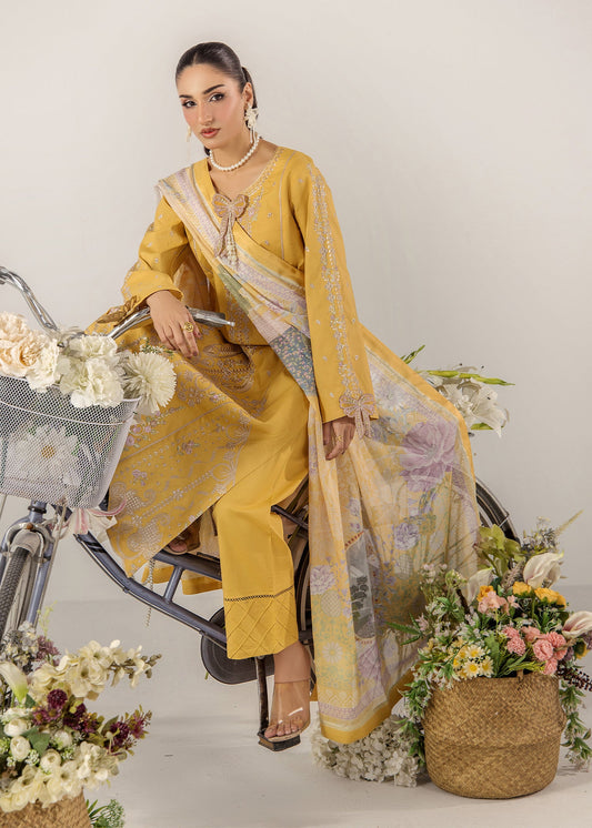 Yellow Embroidered Lawn 3 Piece Suit Online in Sri Lanka India Australia