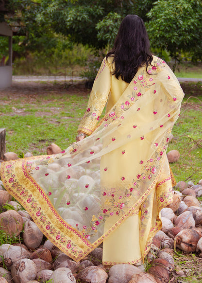 Yellow Embroidered Lawn 3 Piece Suit Online in Sri Lanka India Australia