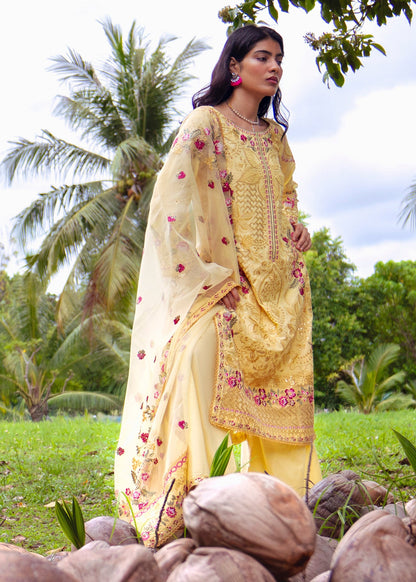 Yellow Embroidered Lawn Festive Wear Suit Online in Dubai UAE Abudhabi Ajman Sharjah
