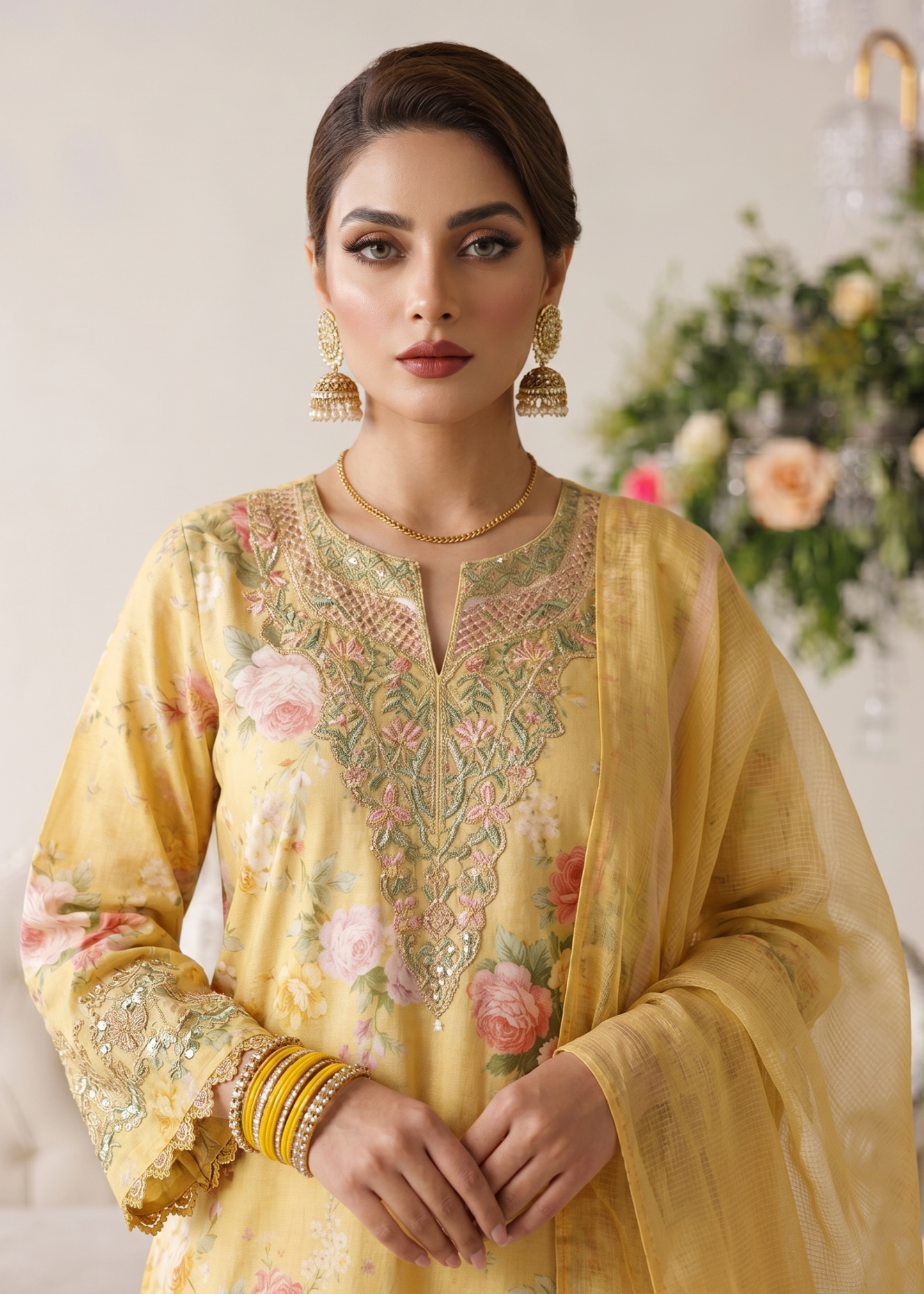 Yellow Embroidered Lawn Festive Wear Suit Online in UK USA Canada