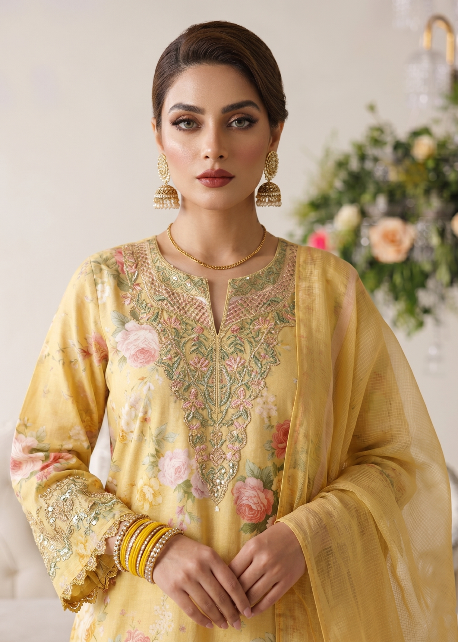 Yellow Embroidered Lawn Festive Wear Suit Online in UK USA Canada