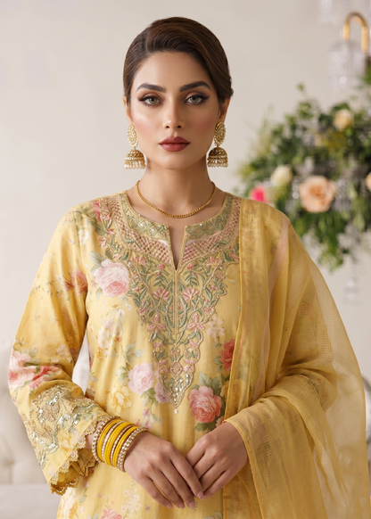 Yellow Embroidered Lawn Festive Wear Suit Online in UK USA Canada