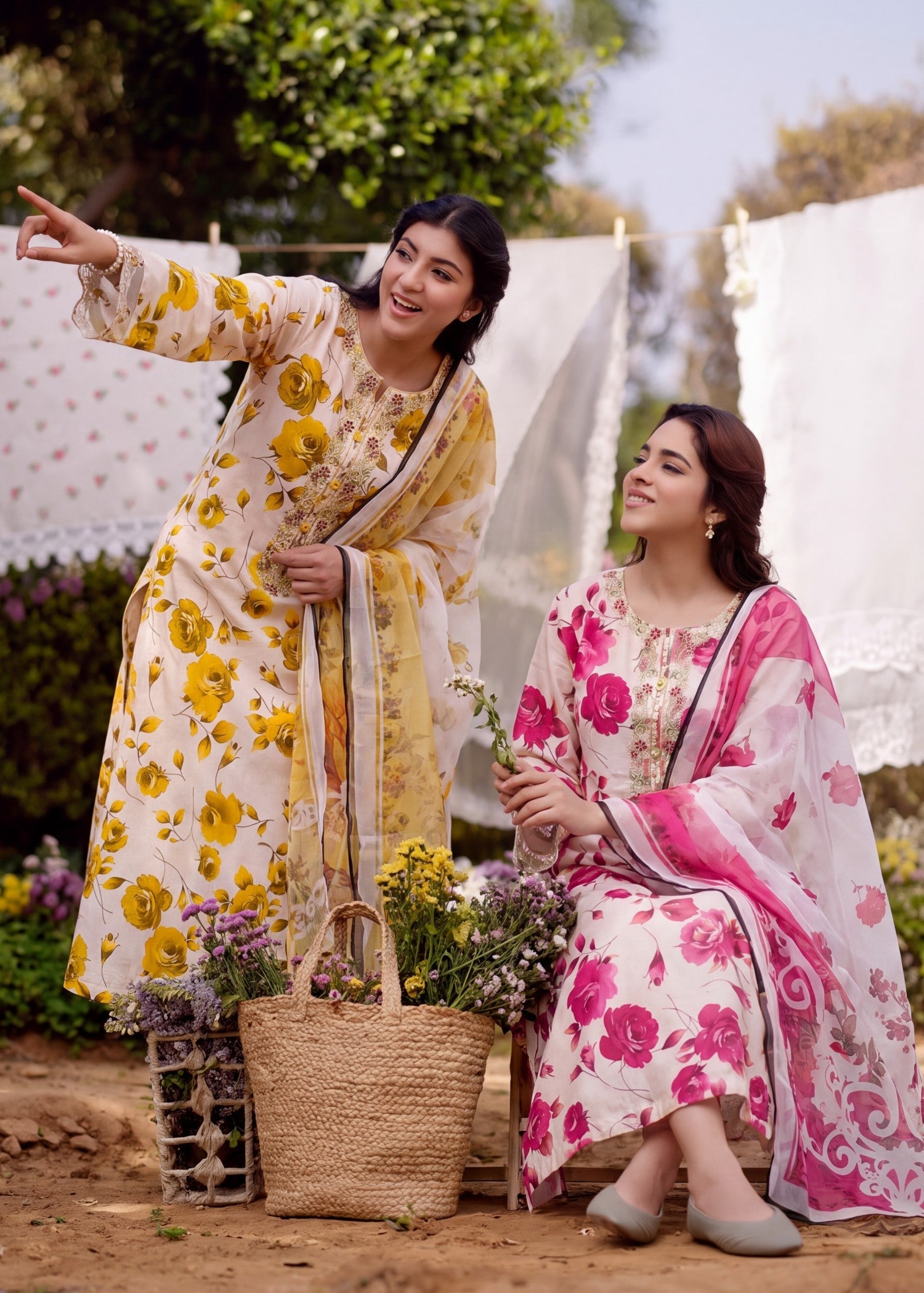 Yellow Embroidered Lawn Pakistani Suit Online in Dubai DXB UAE Abudhabi Meena Bazaar