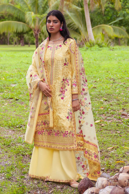 Yellow Embroidered Lawn Party Wear Suit Online in Dubai UAE Abudhabi Ajman Sharjah
