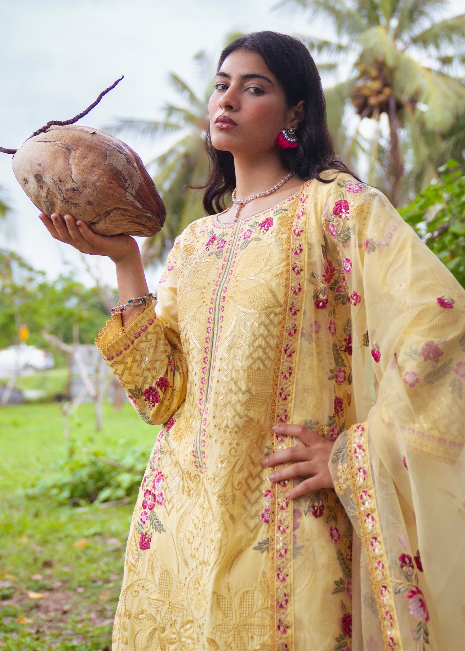 Yellow Embroidered Lawn Straight Kurta Suit Online in UK USA Canada