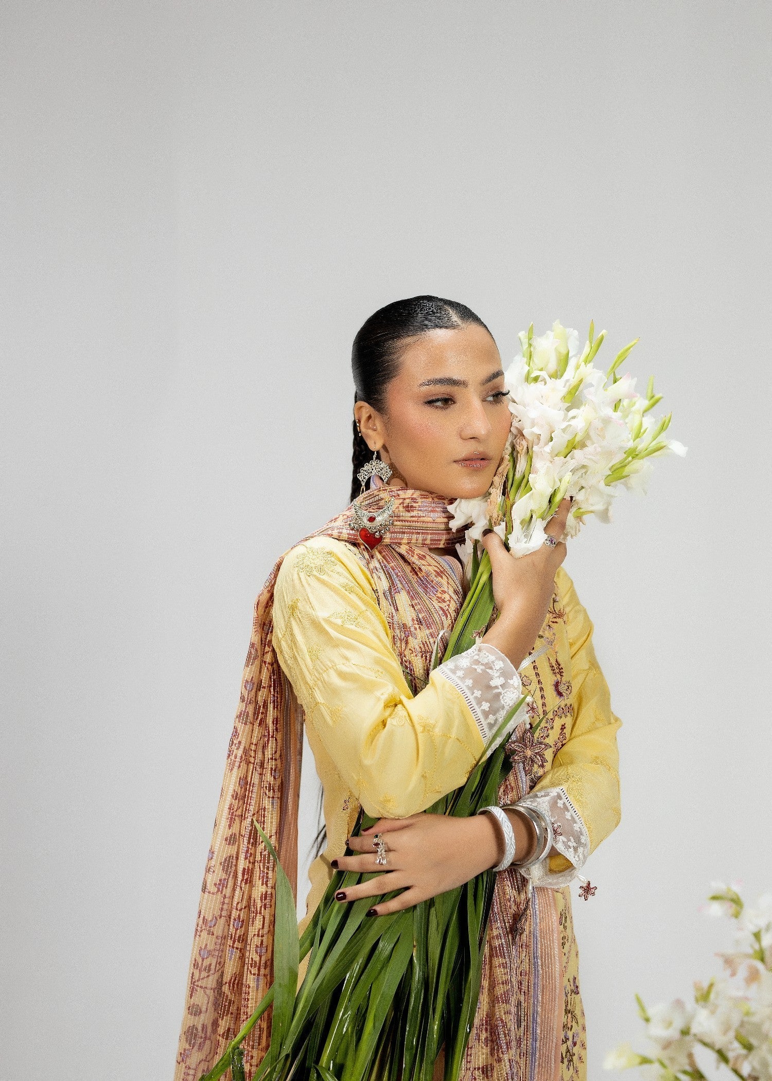 Yellow Embroidered Silk 3 Piece Suit Online in Dubai DXB UAE Abudhabi Meena Bazaar