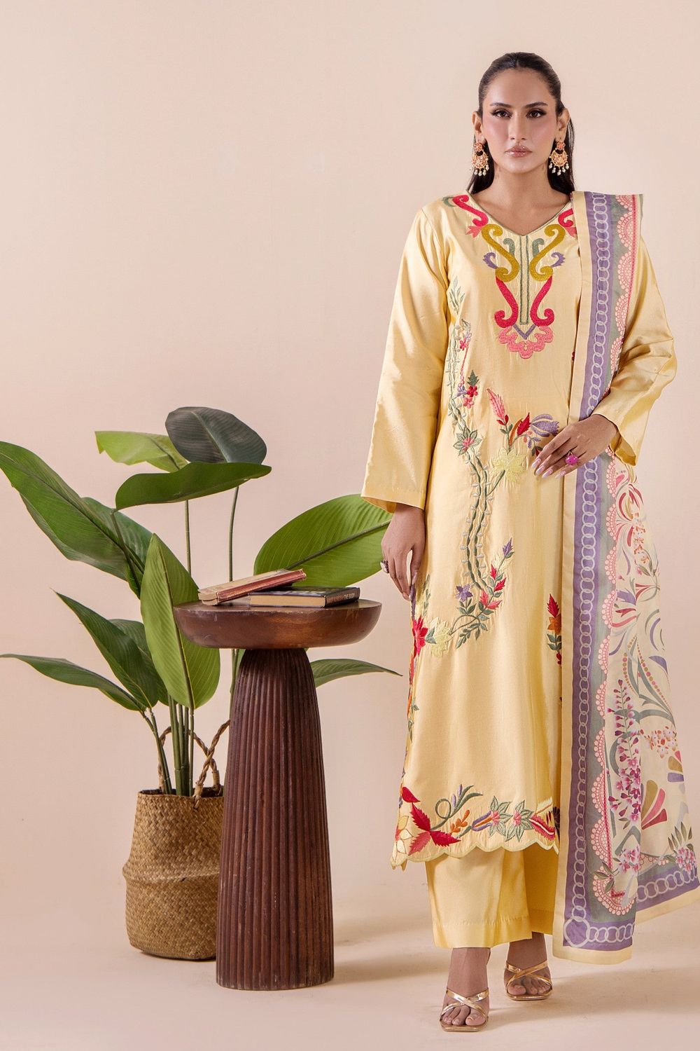 Yellow Embroidered Silk Salwar Kameez Online in Dubai UAE Abudhabi Ajman Sharjah