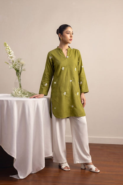 Yellow Green Embroidered Lawn Kurta Set Online in Dubai UAE Abudhabi Ajman Sharjah