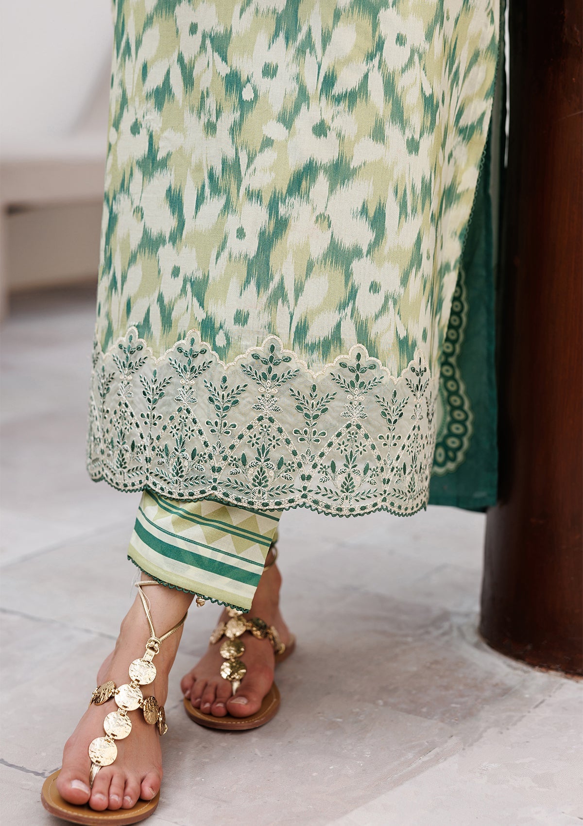 Yellow Green Floral Embroidered Lawn Dress Online in Dubai DXB UAE Abudhabi Meena Bazaar