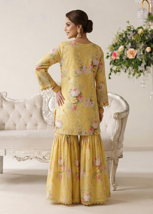 Yellow Lawn Embroidered Partywear Suit Online in Sri Lanka India Australia