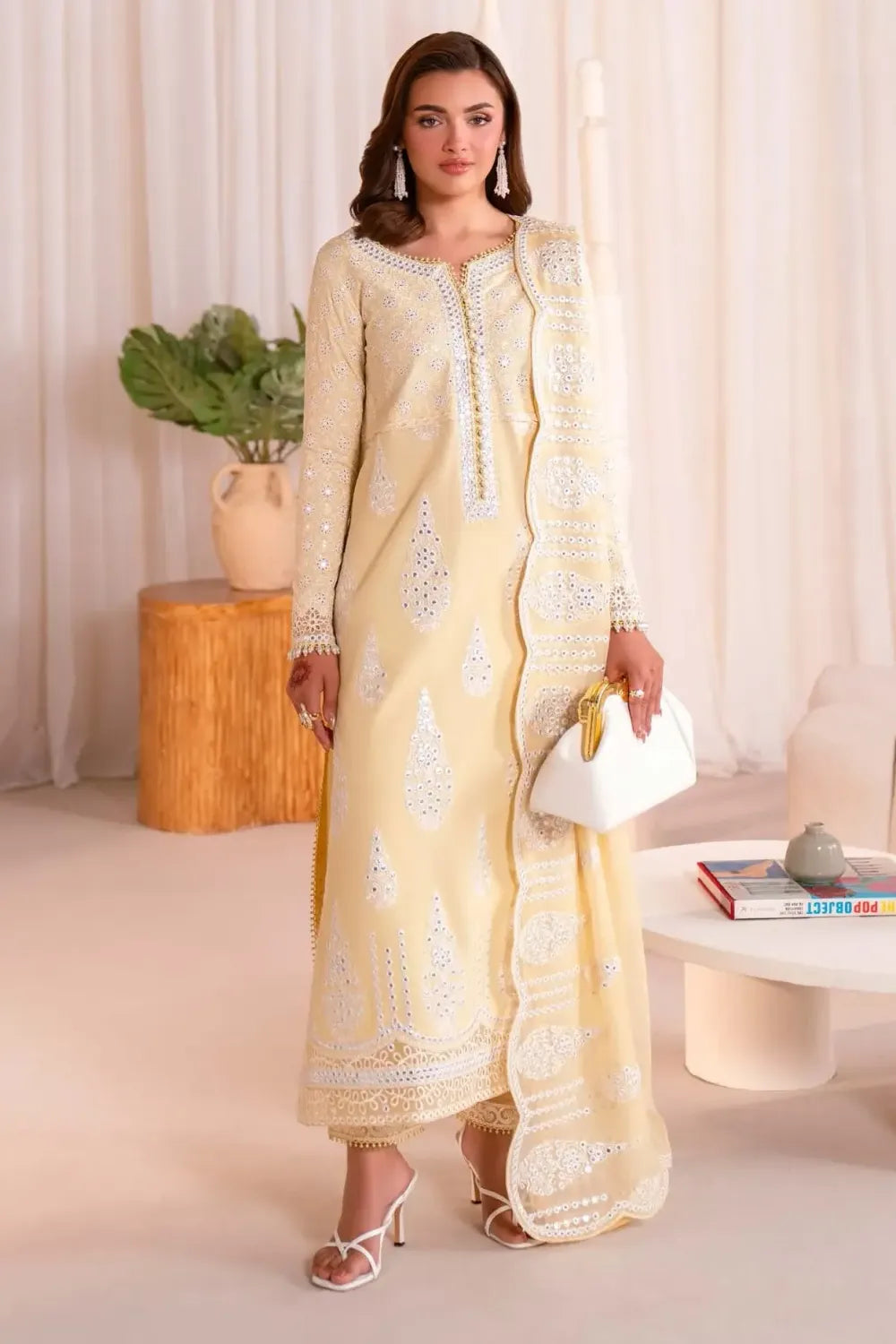 Yellow Luxury Lawn Formal Wear Suit Online in Dubai UAE Abudhabi Ajman Sharjah