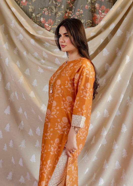 Yellow Ochre Straight Kurta Trouser Set Online in Dubai DXB UAE Abudhabi Meena Bazaar