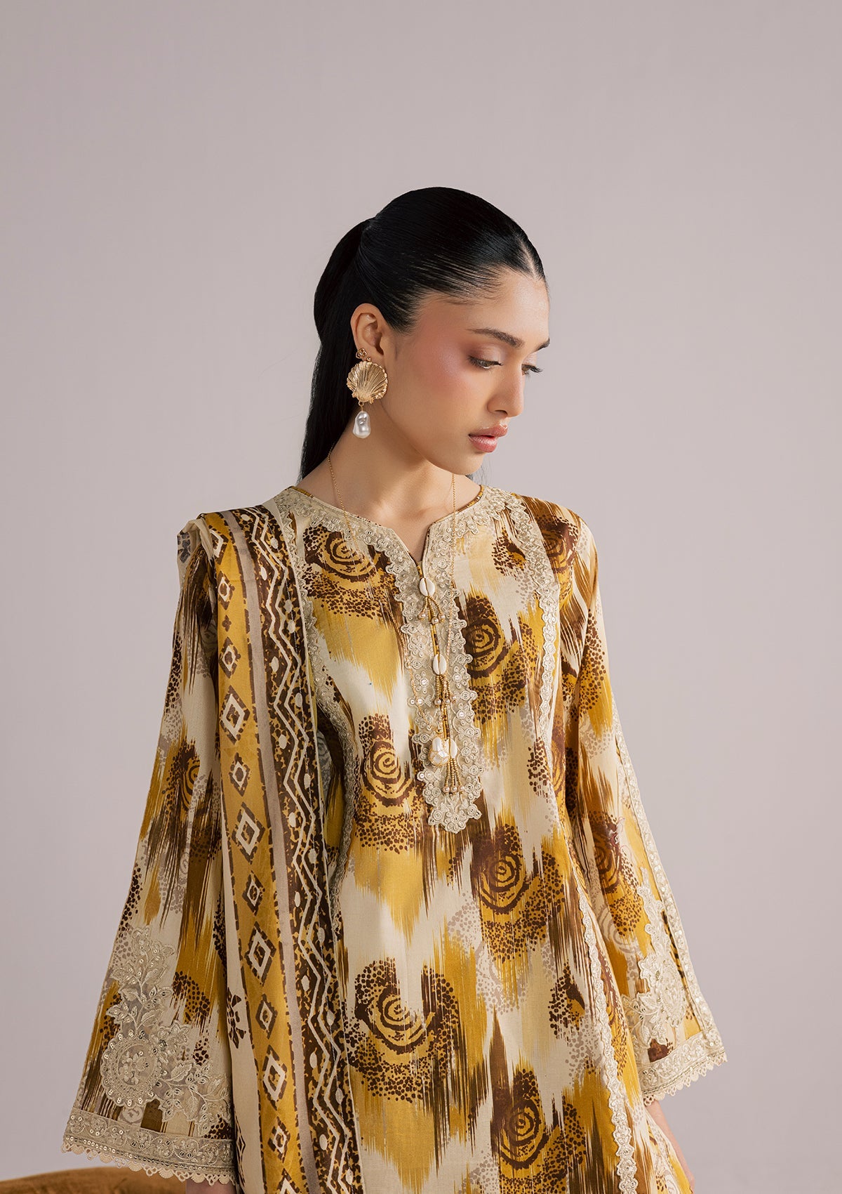 Yellow Orange Embroidered Lawn Pakistani Suit Online in Sri Lanka India Australia