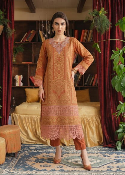 Yellow-Orange Festive Wear Jacquard Suit Online in Sri Lanka India Australia