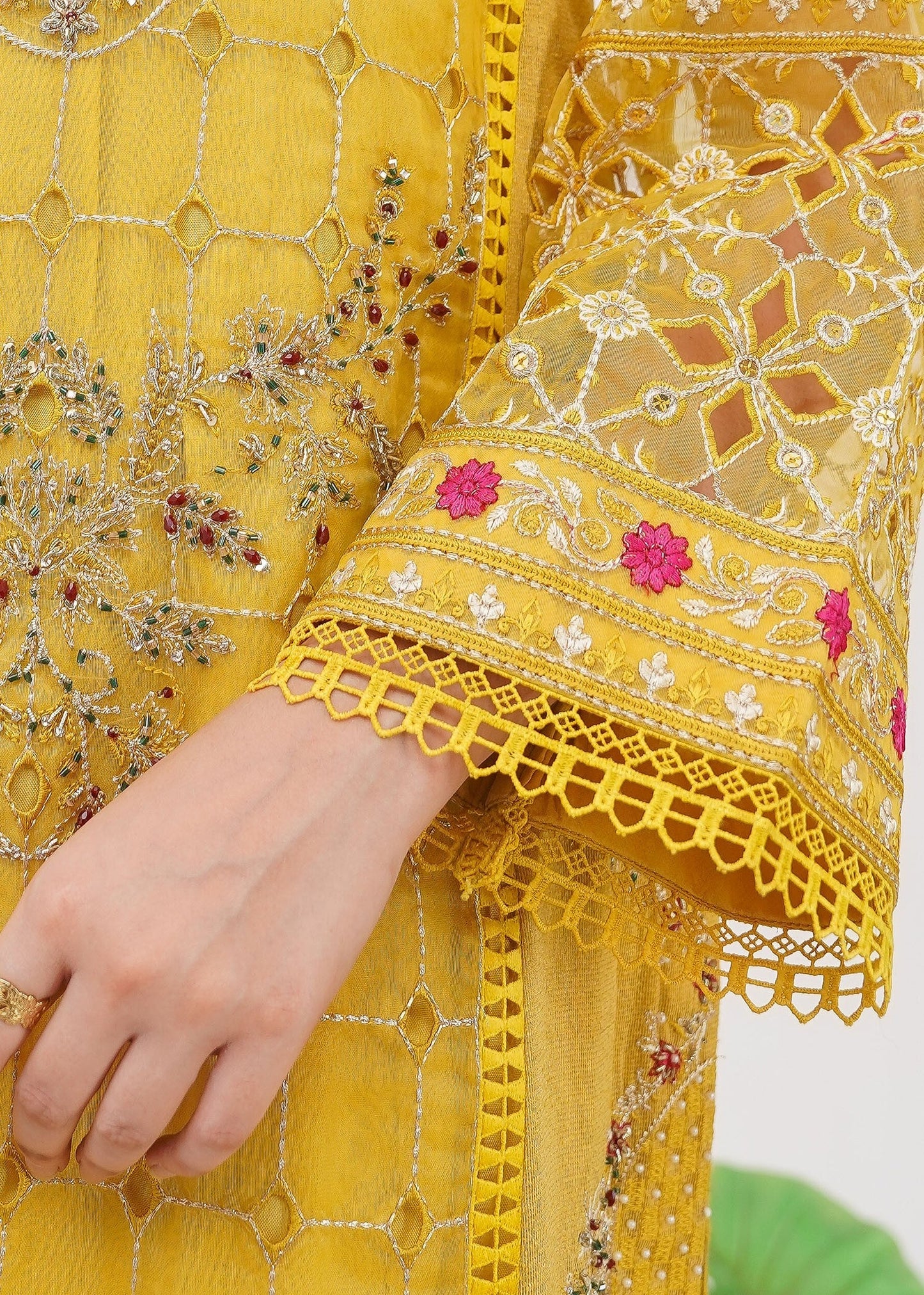 Yellow Organza Dupatta Cotton Net Kurta Online in Sri Lanka India Australia