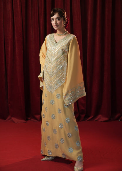 Yellow Partywear Kaftan with Sequin Embroidery Online in UK USA Canada