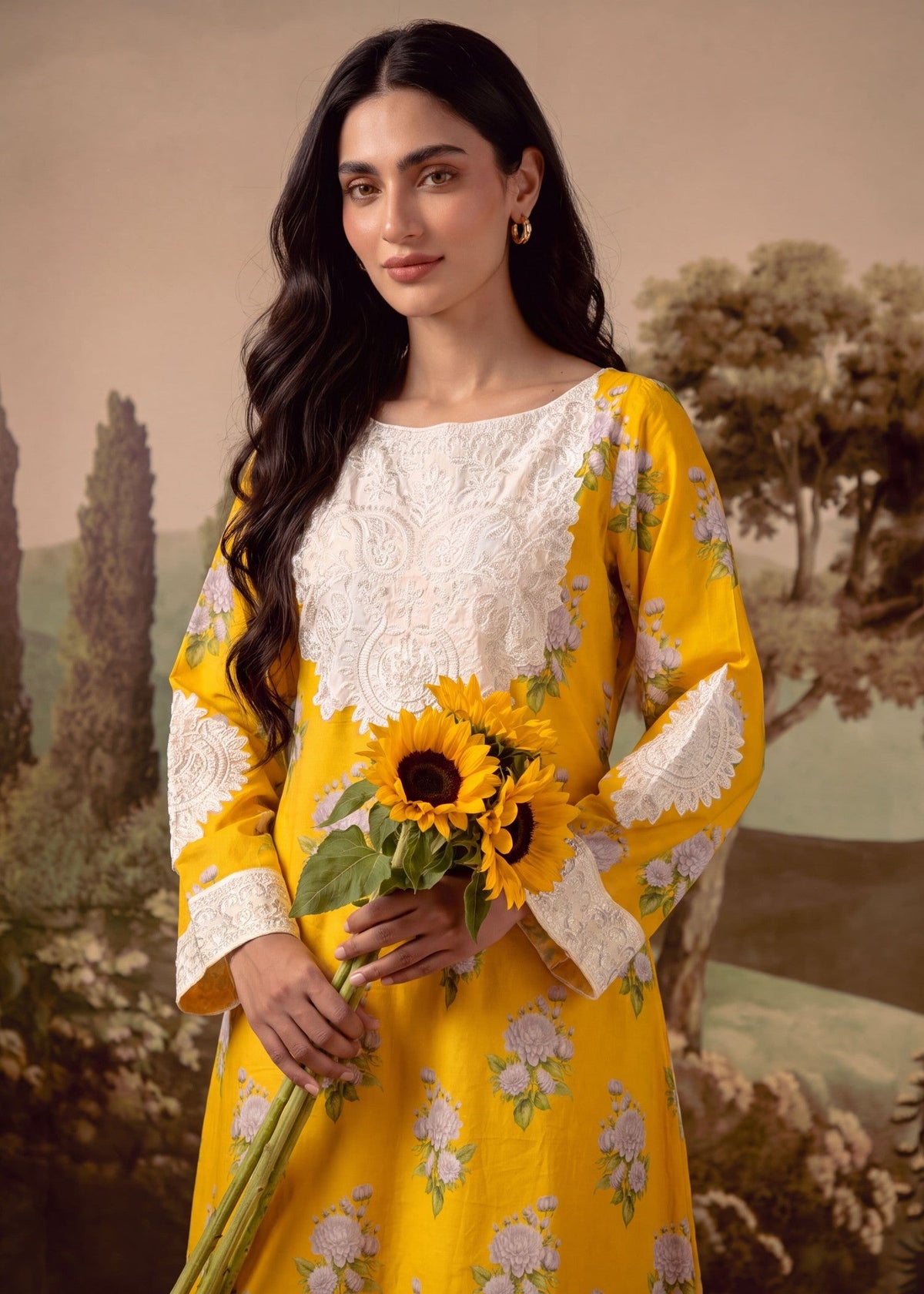 Yellow Patchwork Cotton Kurta Set Online in Dubai DXB UAE Abudhabi Meena Bazaar