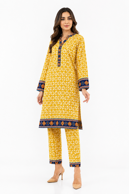 Yellow Printed AirJet Lawn Pakistani Suit Online in Dubai UAE Abudhabi Ajman Sharjah