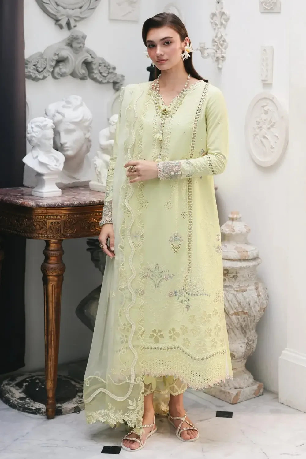 Yellow Qalamkar Lawn Formal Wear Suit Online in Dubai UAE Abudhabi Ajman Sharjah