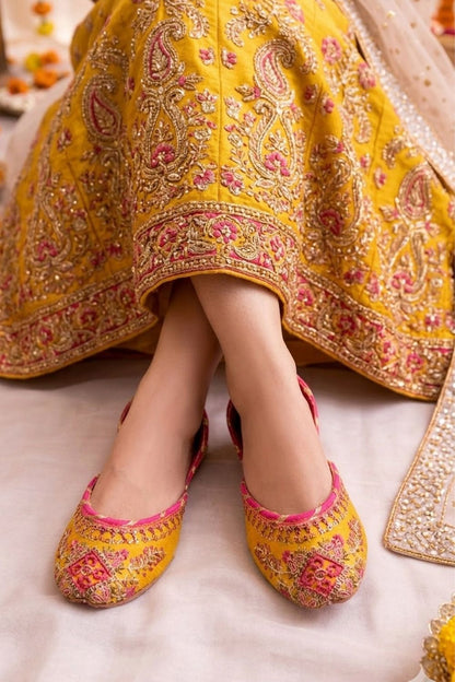 Yellow Velvet Khussa for Women Online in Dubai UAE Abudhabi Ajman Sharjah