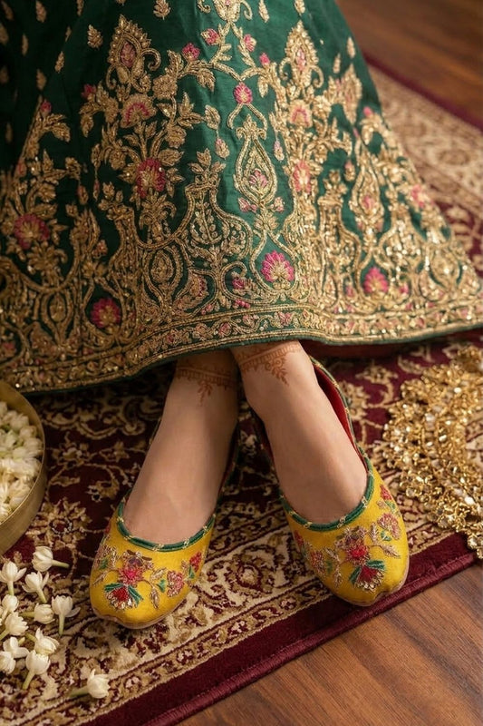 Yellow Velvet Khussa Online in Dubai UAE Abudhabi Ajman Sharjah