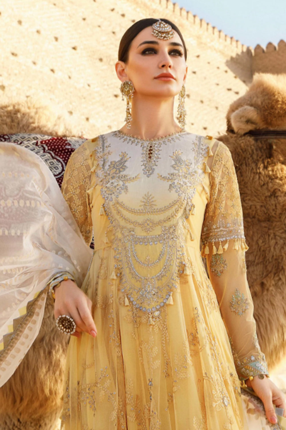 Pale Yellow Embroidered Anarkali