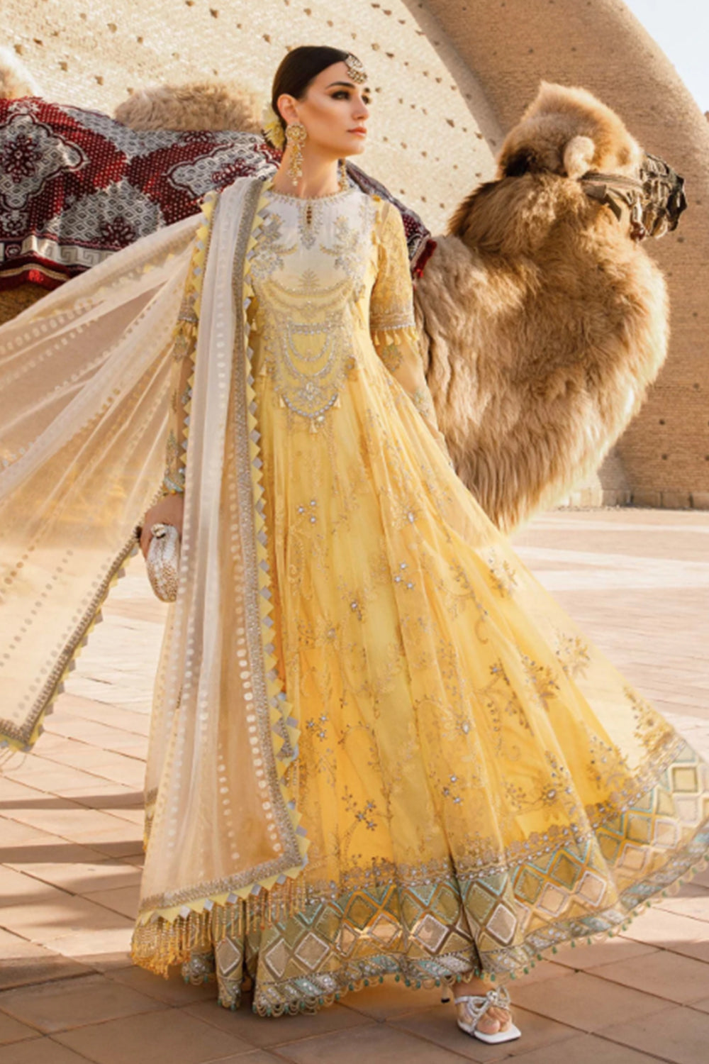 Pale Yellow Embroidered Anarkali