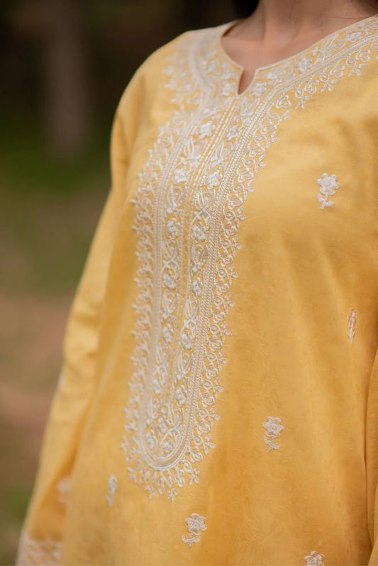 Yellow Embroidered Lawn Kurta