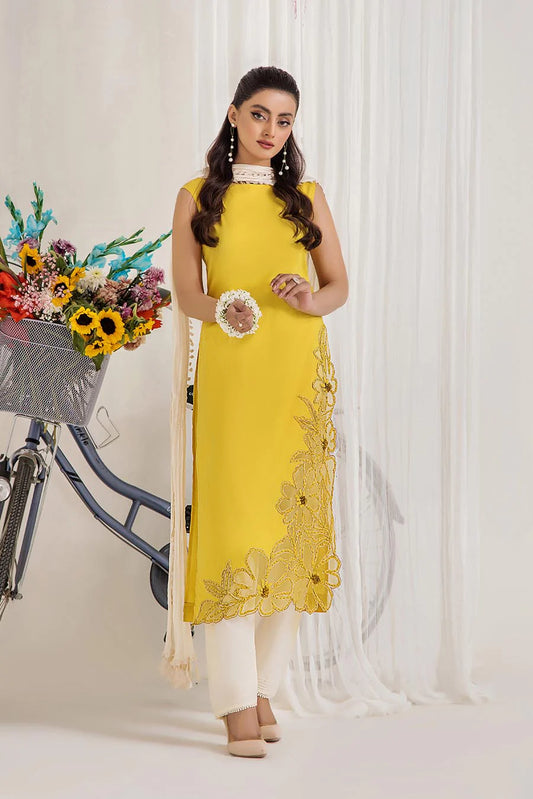 Yellow Readymade Pure Cotton Suit
