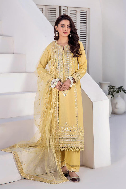 Yellow Hand Embroidered Pure Cotton Chikankari Suit