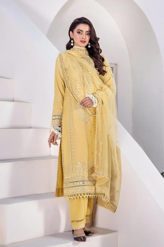 Yellow Hand Embroidered Pure Cotton Chikankari Suit