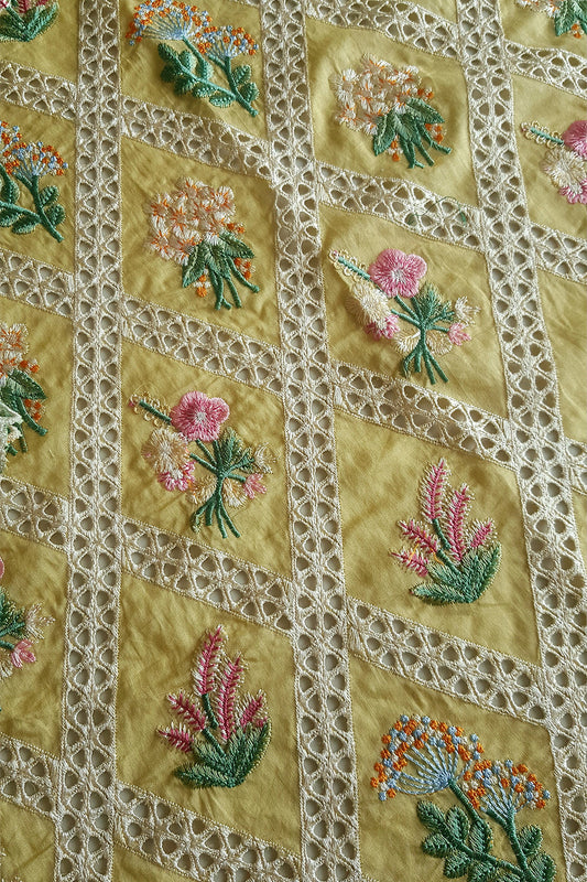 Sunny Yellow Cutwork Lawn Suit