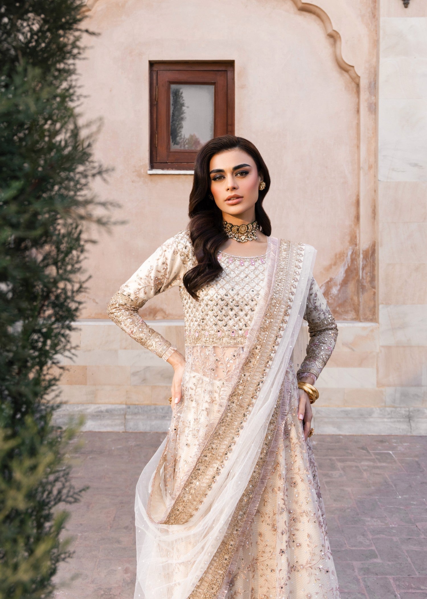 Zari Embroidered Net Pishwas Suit Online in Dubai DXB UAE Abudhabi Meena Bazaar
