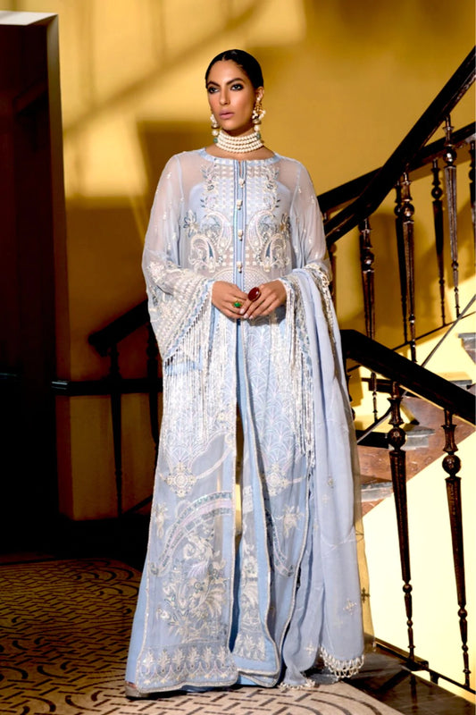 Baby Blue Embroidered Chiffon Suit