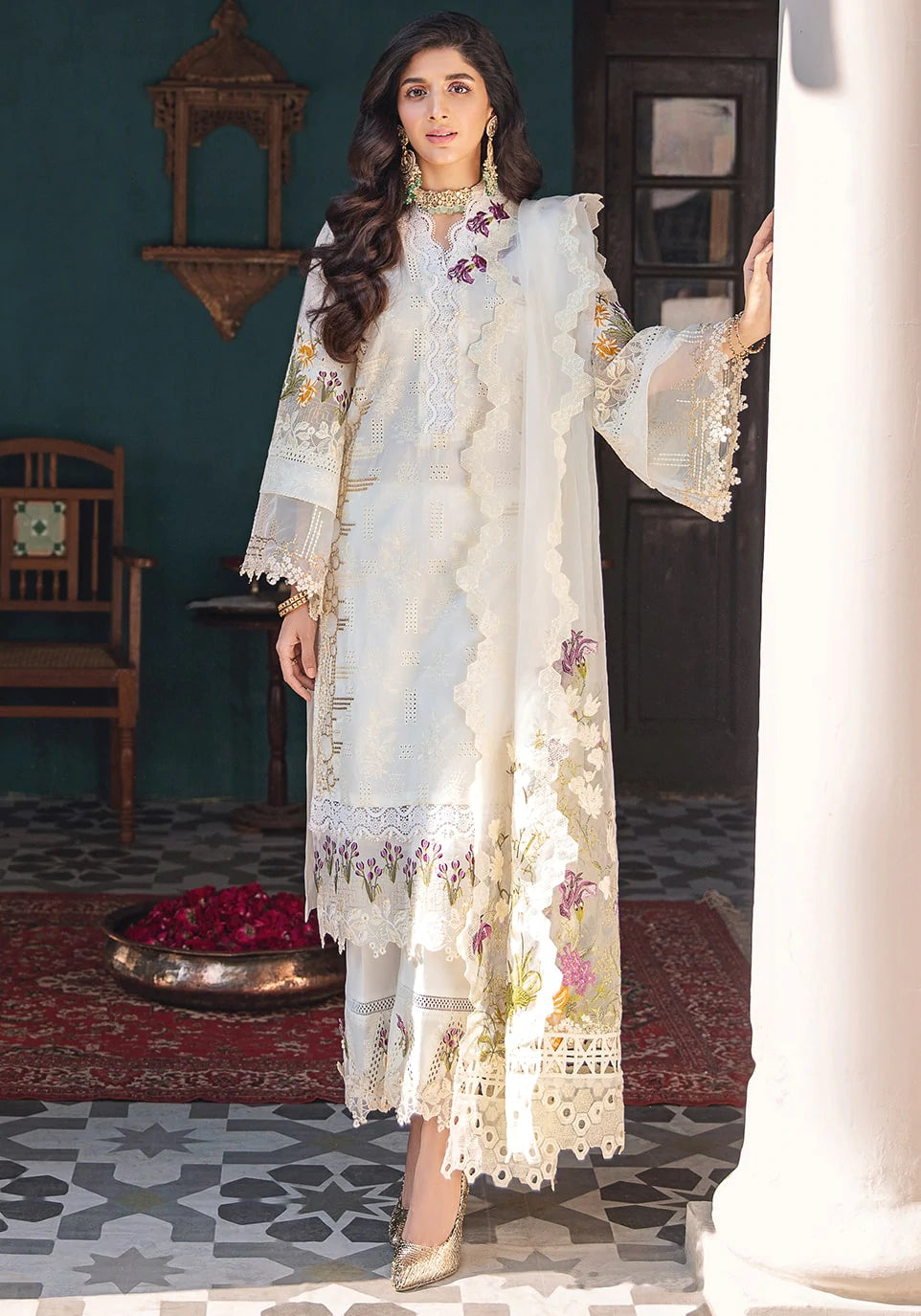 White Chikankari Lawn Embroidered Salwar Kameez Festive Wear