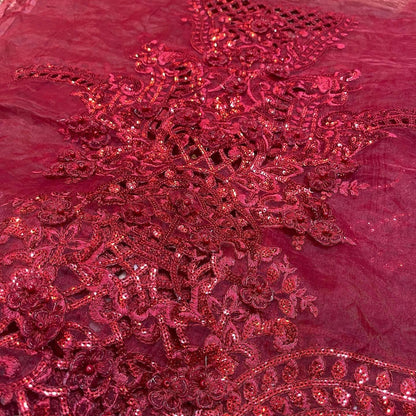 Ruby Red Hand Embellished Chiffon Gharara