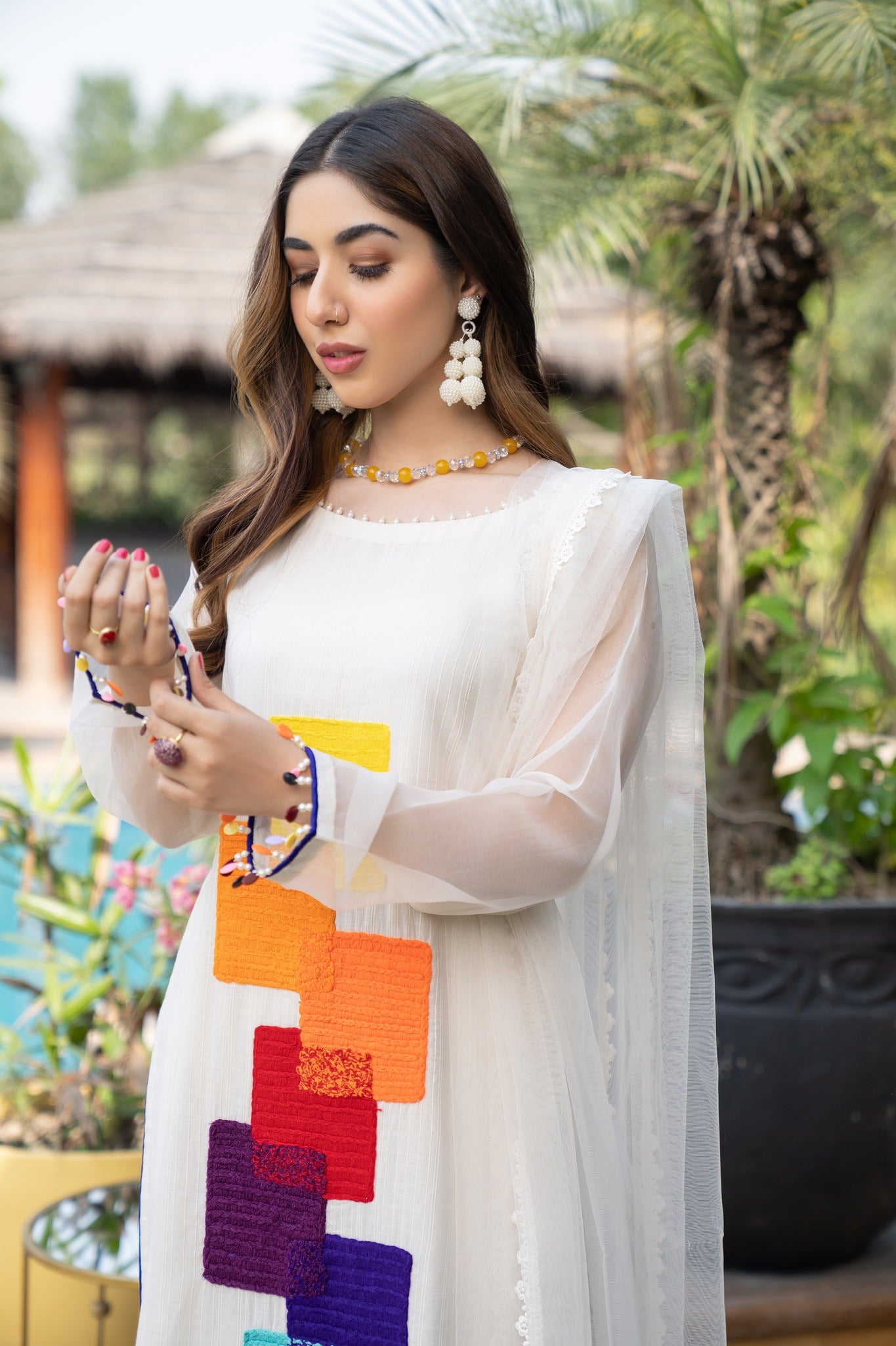 White Readymade Hand Embroidered Cotton Suit