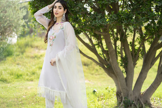 Hand Embroidered Cotton Suit with Pearl Work